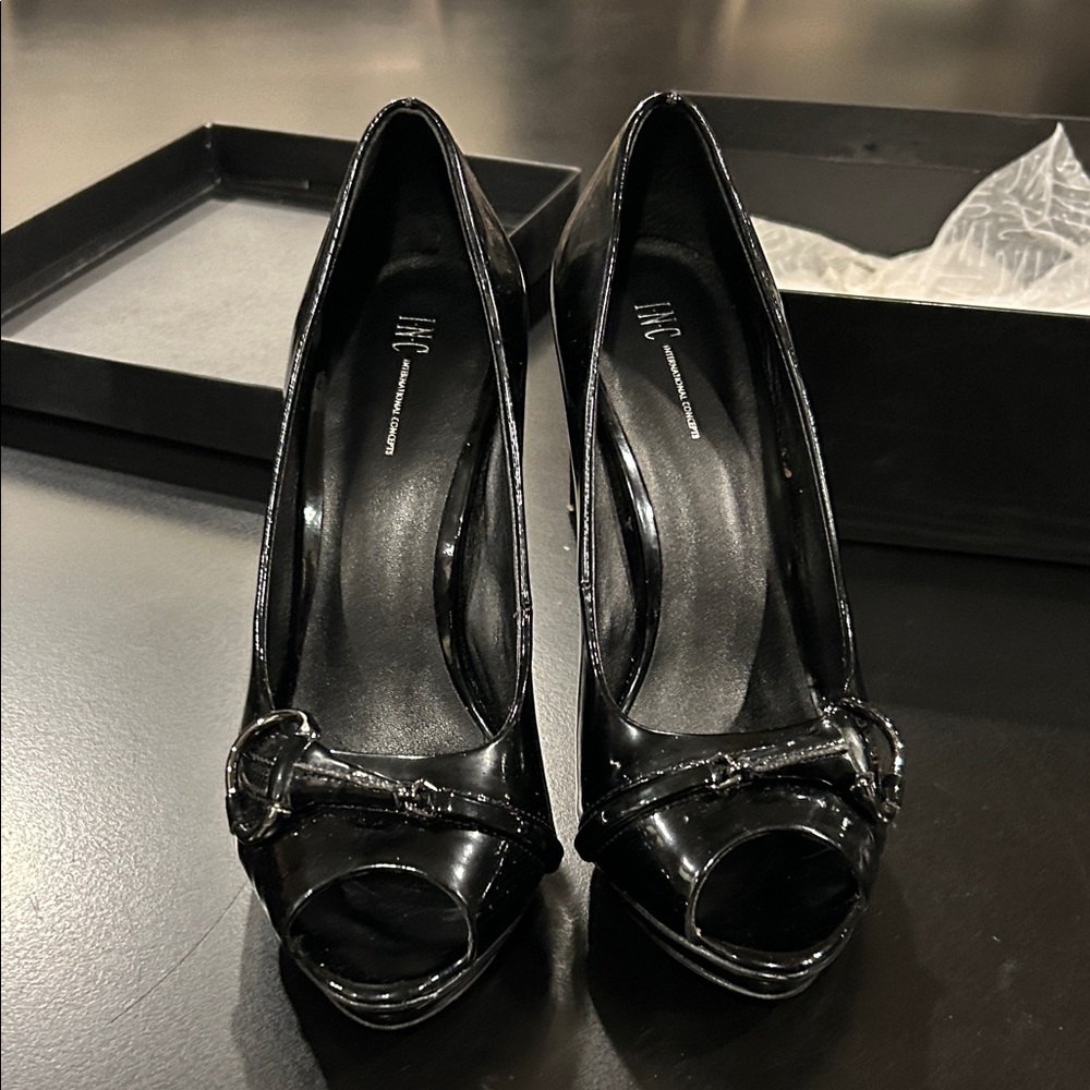 INC International Concepts Black Patent Peep-Toe Heels